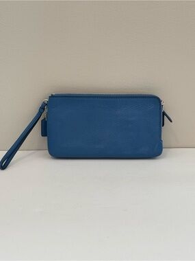 Coach double zip pebbled leather blue Leather Wristlet Wallet - Women Bags